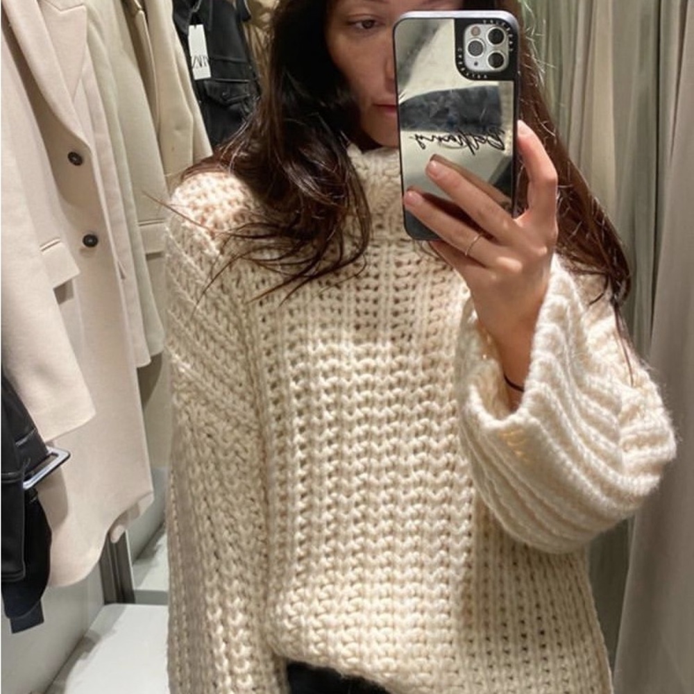 Zara Cream Chunky Knit Cowl Neck Sweater - Picture 10 of 14